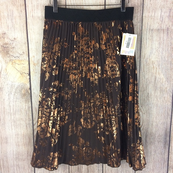 LuLaRoe Dresses & Skirts - LuLaRoe NWT Jill Pleated Metallic Roses Skirt Sz M